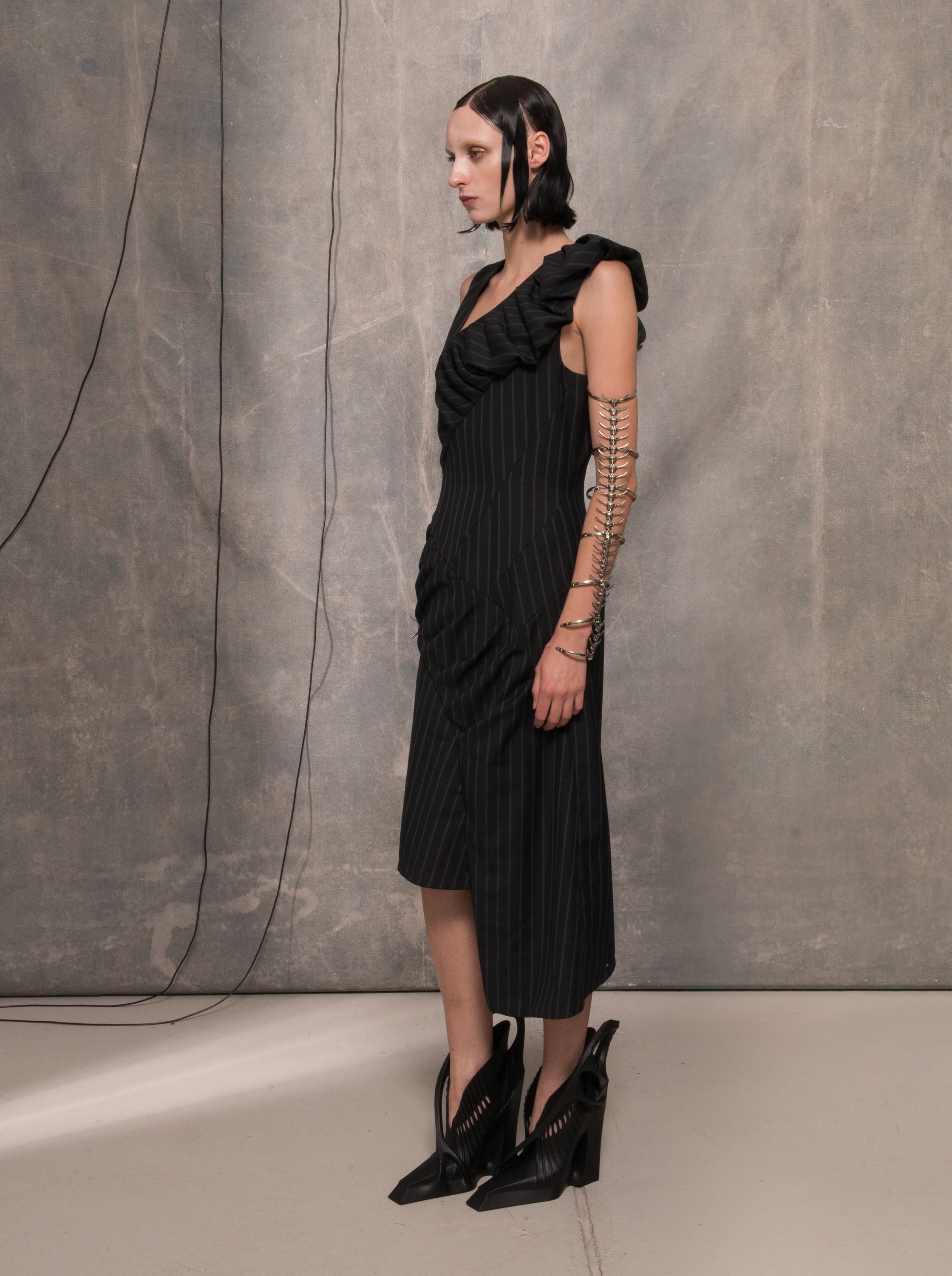 Pinstripe Asymmetric Dress