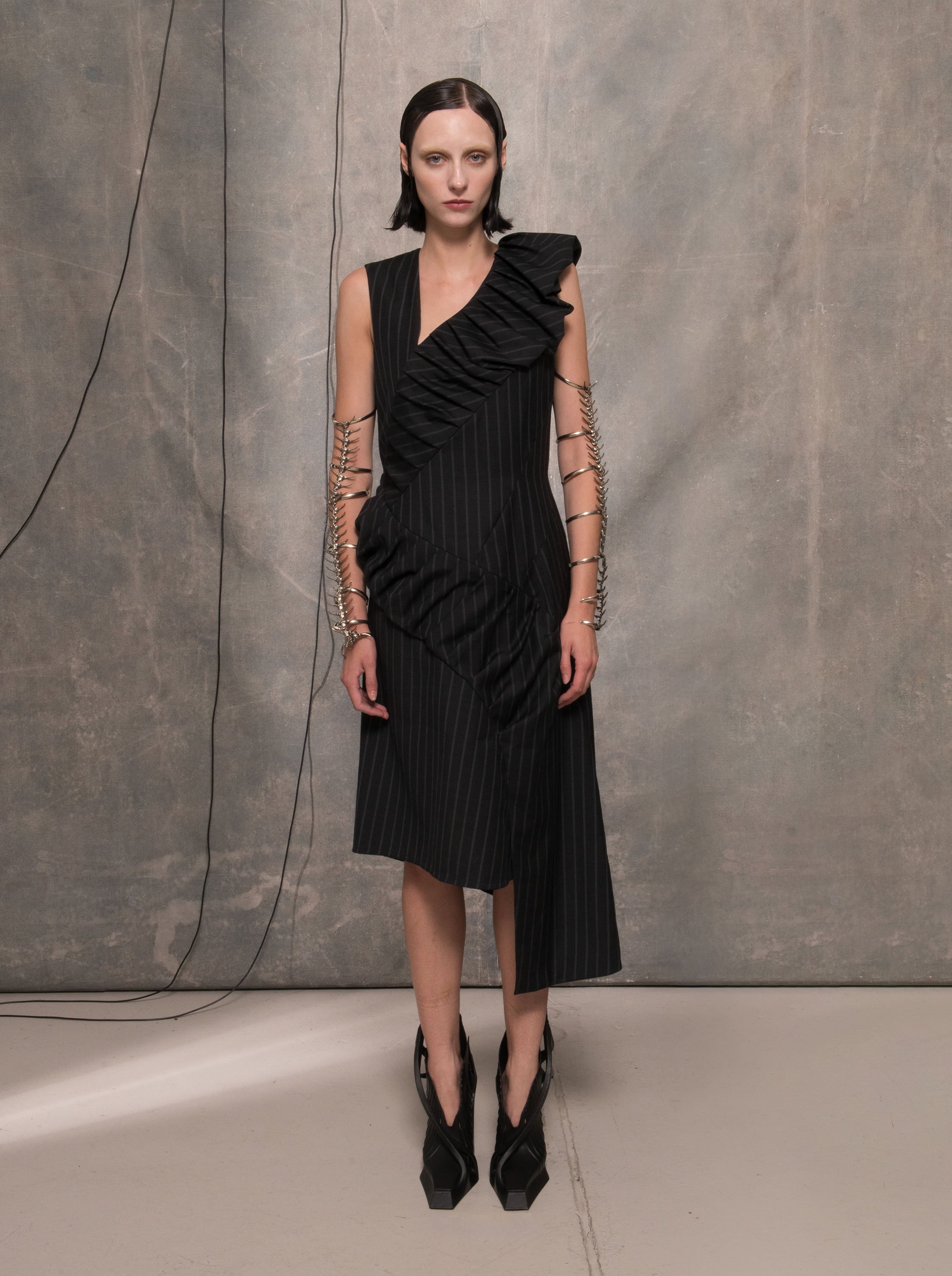 Pinstripe Asymmetric Dress