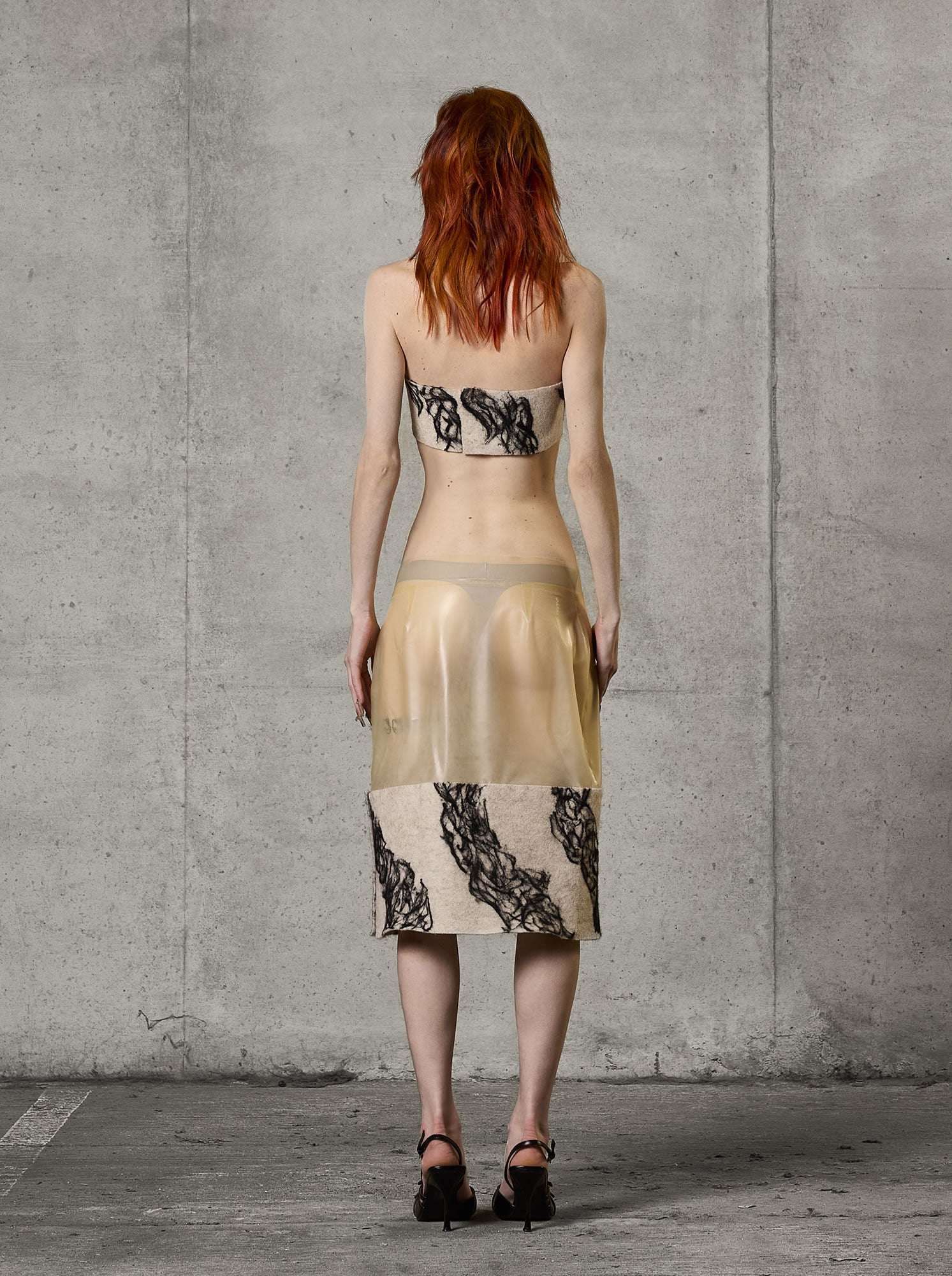 Latex & Wool Midi Skirt