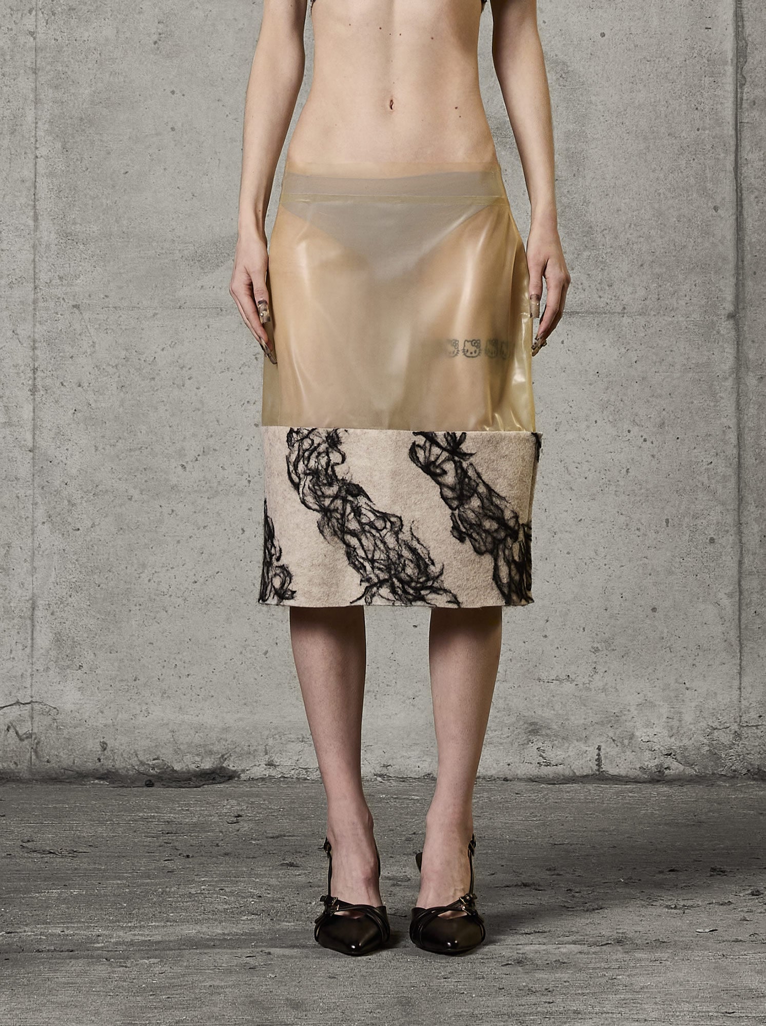 Latex & Wool Midi Skirt