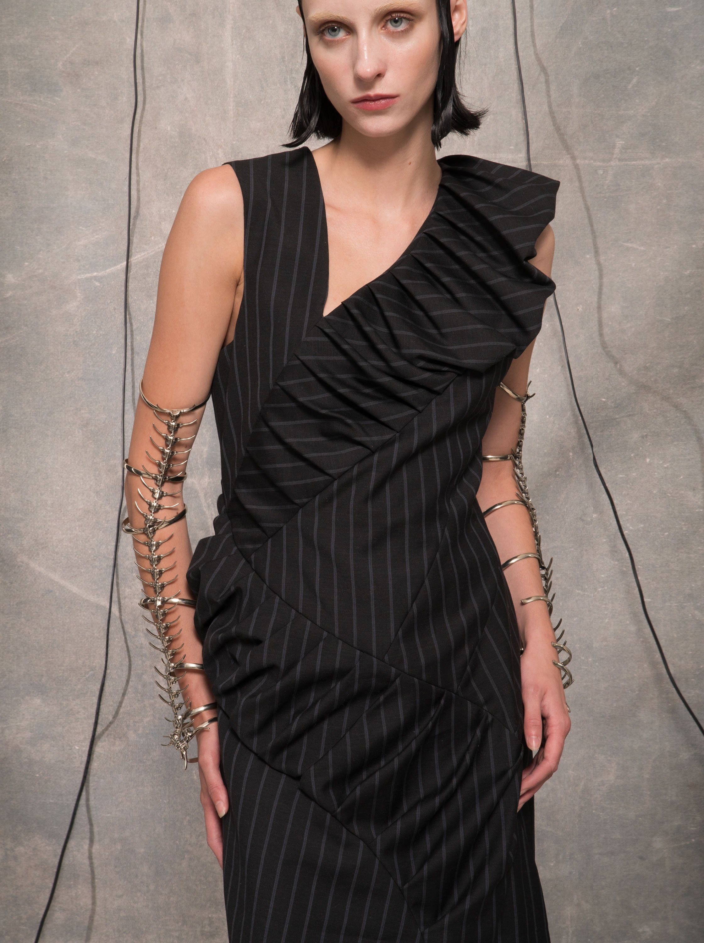 Pinstripe Asymmetric Dress