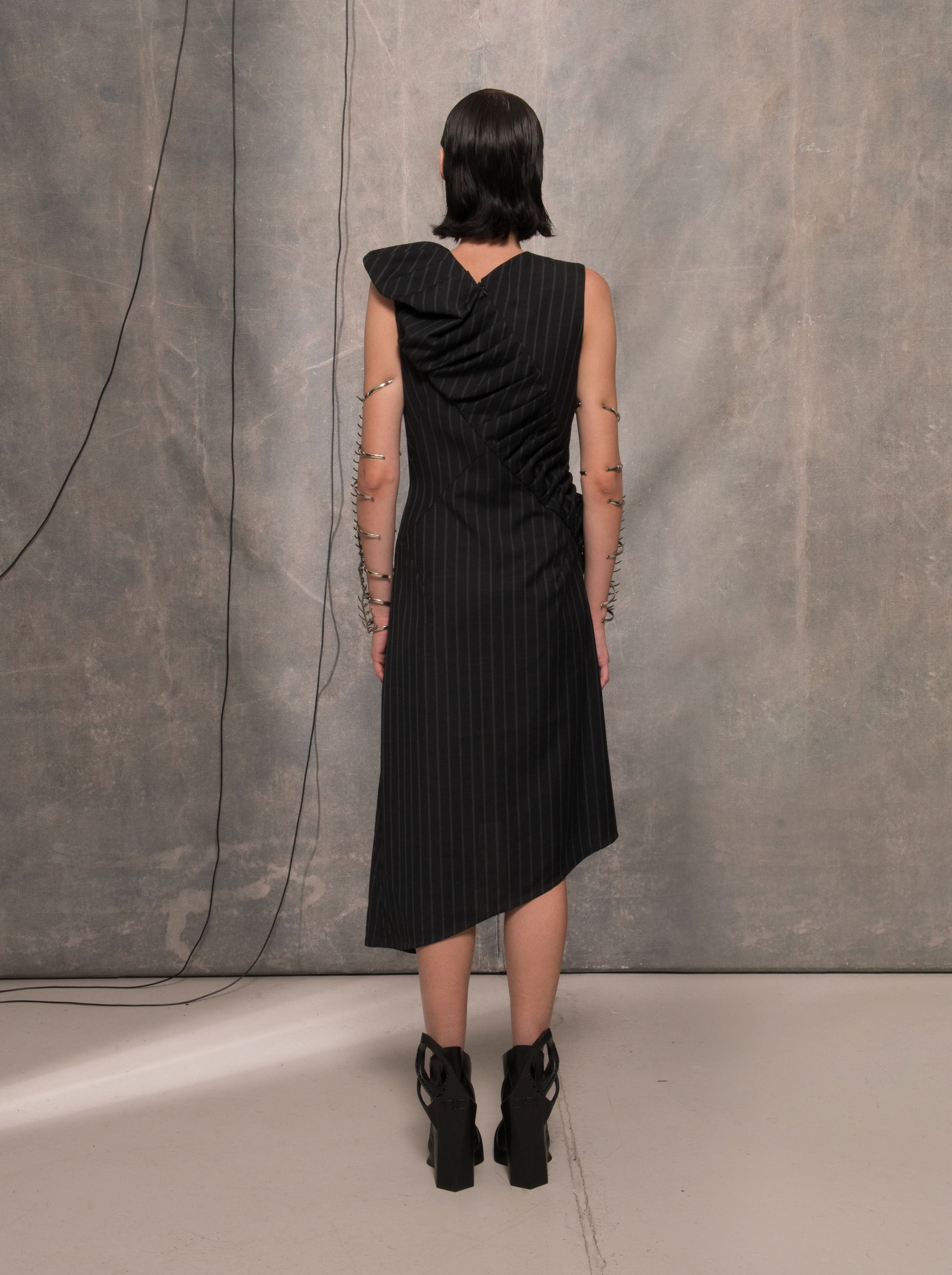 Pinstripe Asymmetric Dress