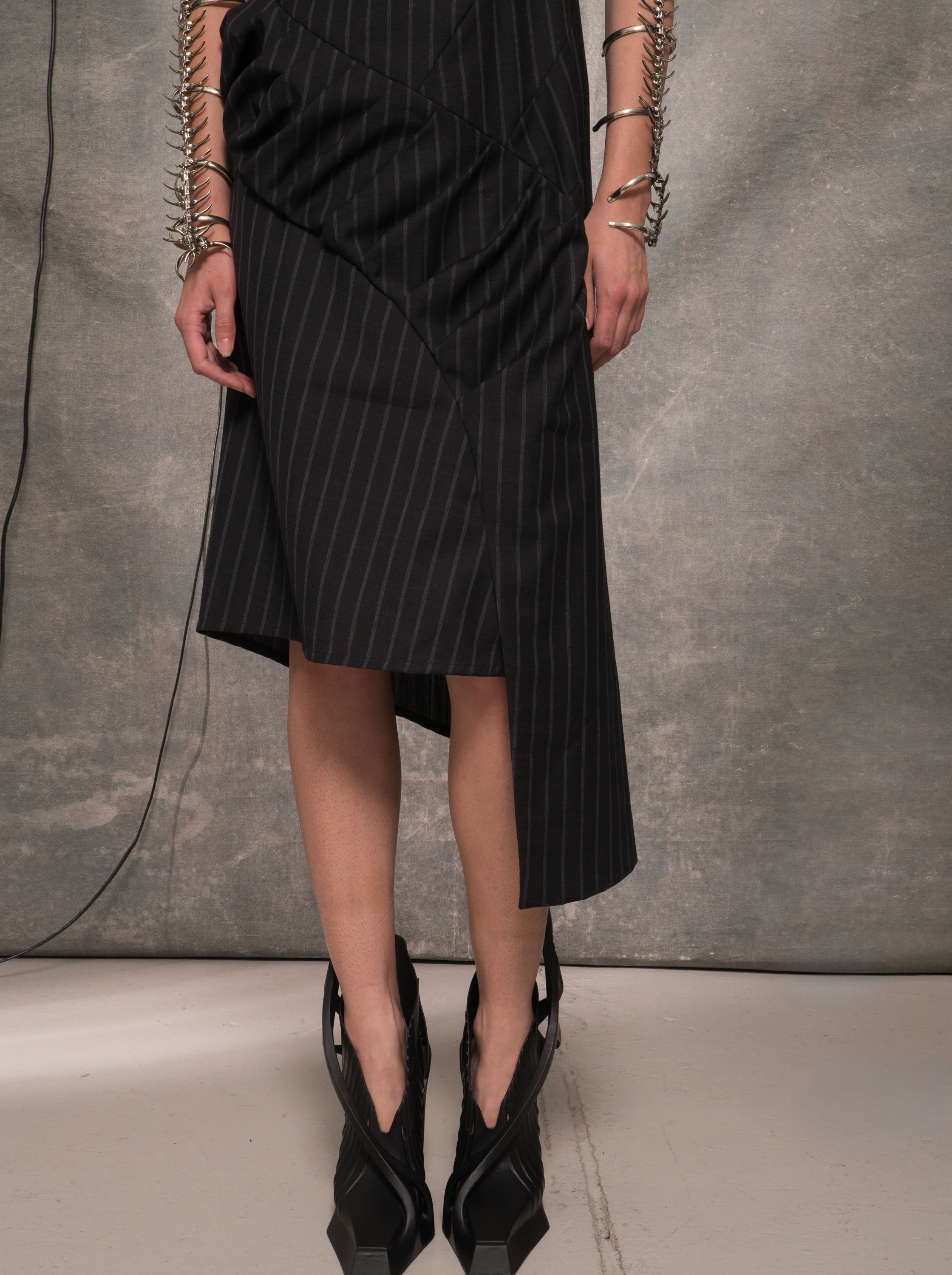 Pinstripe Asymmetric Dress